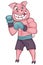 Pig boxer. Cartoon style. Isolated image on white background.