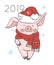 Pig calendar for 2019. Vector editable template with concept. Symbol of the year in the Chinese calendar. Realistic vector