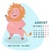 Pig calendar for August 2019 with horoscope sign