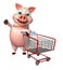 Pig cartoon character with trolly