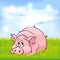 Pig cartoon laying on green grass - vector