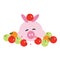 pig cartoon surrounded by fruits. Vector illustration decorative design