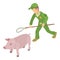 Pig catching icon isometric vector. Man with noose for trapping domestic animal