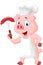 Pig Chef Cartoon With Sausage On Fork