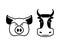Pig and cow icons. Head farm animal stencil. Pork and beef sign