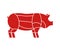 Pig cuts. Pigs Cut of meat set. Scheme of pork. Animal silhouette farm animal.