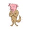 Pig Dog Standing Arms Crossed Cartoon