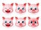 Pig emoticon vector set. Pigs cute emojis set with happy, angry and crying facial expressions and mood.