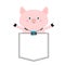 Pig face head in the pocket. Photo camera. Cute cartoon animals. Piggy piglet character. Dash line. White and black color. T-shirt