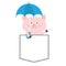 Pig face head in the pocket. Umbrella. Cute cartoon animals. Piggy piglet character. Dash line. White and black color. T-shirt