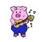 Pig farmer playing guitar