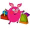 Pig on fashion shopping. illustration.