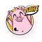 Pig in frame says yeah. Greeting card in comics style. Vector icon