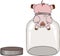 Pig head stuck in empty glass transparent jar