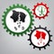 Pig money bank sign. Vector. Three connected gears with icons at