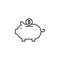 pig, money, safe line icon on white background