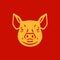 Pig muzzle golden mascot Chinese New Year monochrome icon vector flat illustration