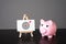 Pig piggy bank and goal achievement. Achieving the aim and completing the mission. Advertising, marketing and targeting. Clear and