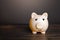 Pig piggy bank proudly looks to the side. Copy space. Confidence and satisfaction. Be cool. Savings and money, investments and