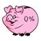 Pig piggy bank zero percent accumulation money cartoon