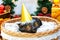 Pig piglet little black basket wicker cute Vietnamese breed new year happy Christmas tree decorations garland gift marble glasses