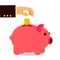 Pig pink bank gold coin