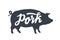 Pig, pork. Vintage lettering, retro print, poster