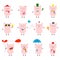 Pig set. Cute funny cartoon character. All seasons. Happy Valentines Christmas St Patrick day Easter Egg Bird Chicken Umbrella, ra