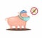 Pig sick got fever and flu wear mask and cool compress symbo. bacteria virus infected on animal pig in cartoon illustration vector