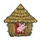 pig in straw house color sketch vector