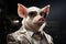 Pig with sunglasses wearing suit and tie on abstract background. Generative AI