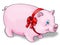 Pig using red ribbon