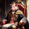 Pig wearing crown in throne room. Generative AI