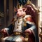 Pig wearing crown in throne room. Generative AI