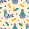 Pigeon bird and leafs seamless pattern