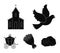 Pigeon, church, wedding bouquet, carriage. Wedding set collection icons in black style vector symbol stock illustration
