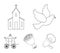 Pigeon, church, wedding bouquet, carriage. Wedding set collection icons in outline style vector symbol stock