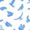 Pigeon or dove, white bird flying with spread wings in sky or sitting seamless pattern.