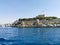 Pigeon Island with a Pirate castle. Kusadasi harbor, Aegean coast of Turkey.