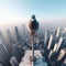 Pigeon perched on the highest building in the world