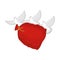 Pigeon Santa Claus carries sack with gifts. Red bag for toys and