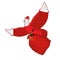 Pigeon Santa Claus carries sack with gifts. Red bag for toys and