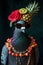 Pigeon in Vintage Headdress with Citrus