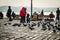 Pigeons and children in Ortakoy, Istanbul, Turkey