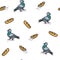 Pigeons and long loaves vector seamless pattern