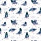 Pigeons seamless pattern. Cute print with doves pecking seeds. Street grey birds in different poses and angles. Urban