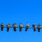 Pigeons sit on electic wires on classic blue sky background. Business concept