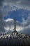 Pigeons on the smyrna konak yali mosque dome with dramatic cloudscape