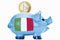 Piggy bank with 1 euro coin and italian flag