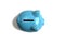 Piggy bank blue, isolated, top view